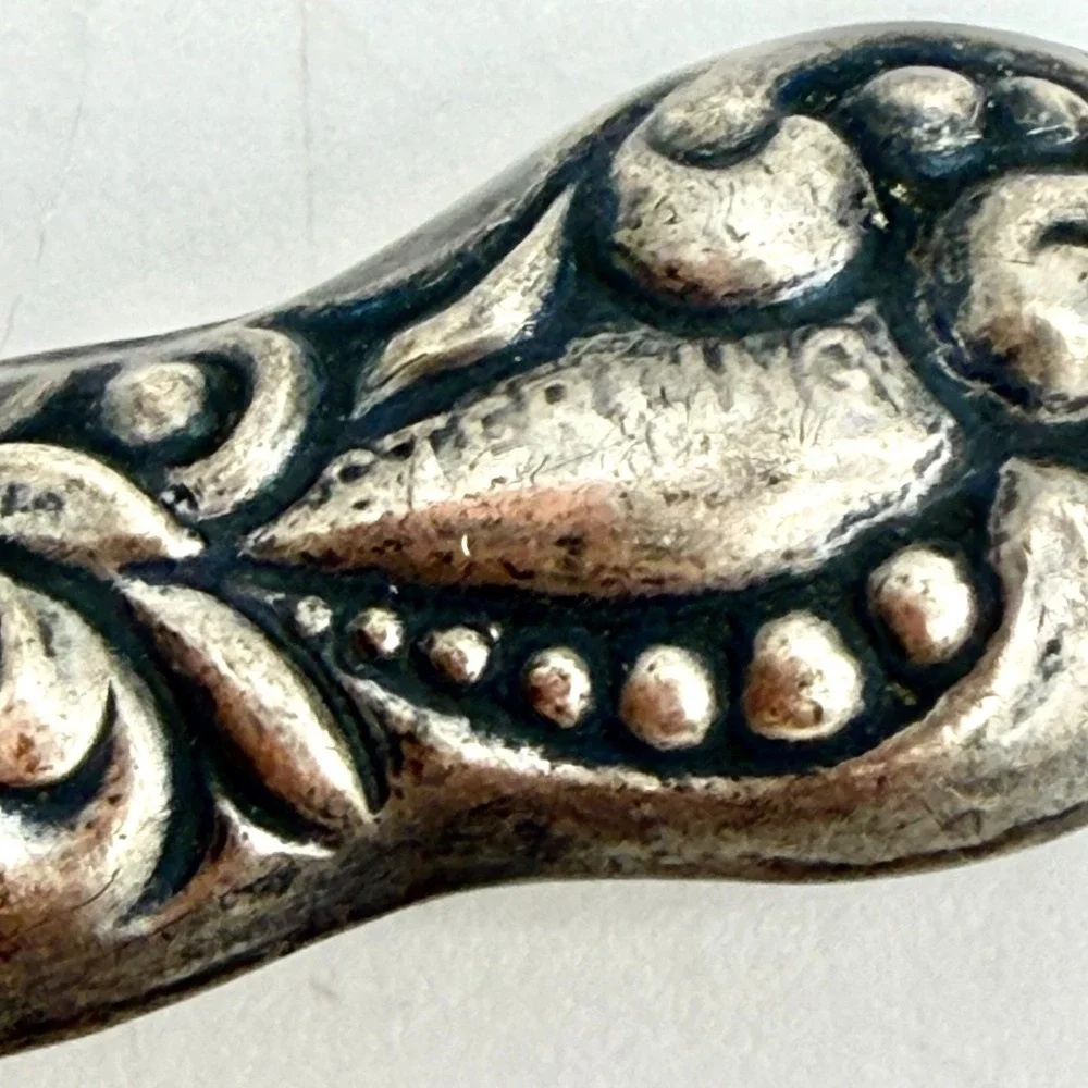 Antique Sterling Silver Button Hook Ornate Floral Scroll Handle Tool‎